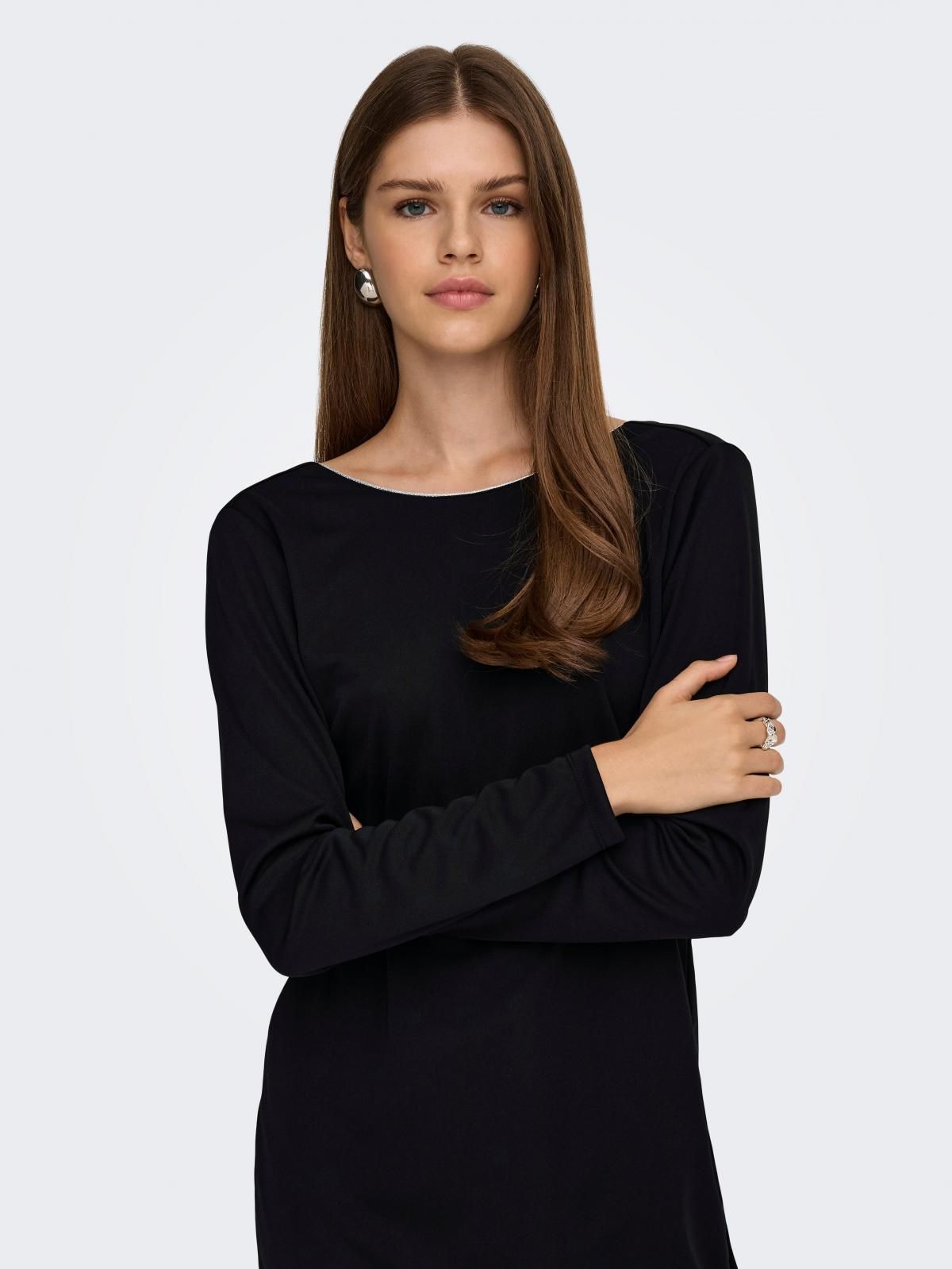 온리 베이직 슬림핏 라운드넥 미니 원피스 15360327_2161_1227630 BLACK / BLACK 이미지 6