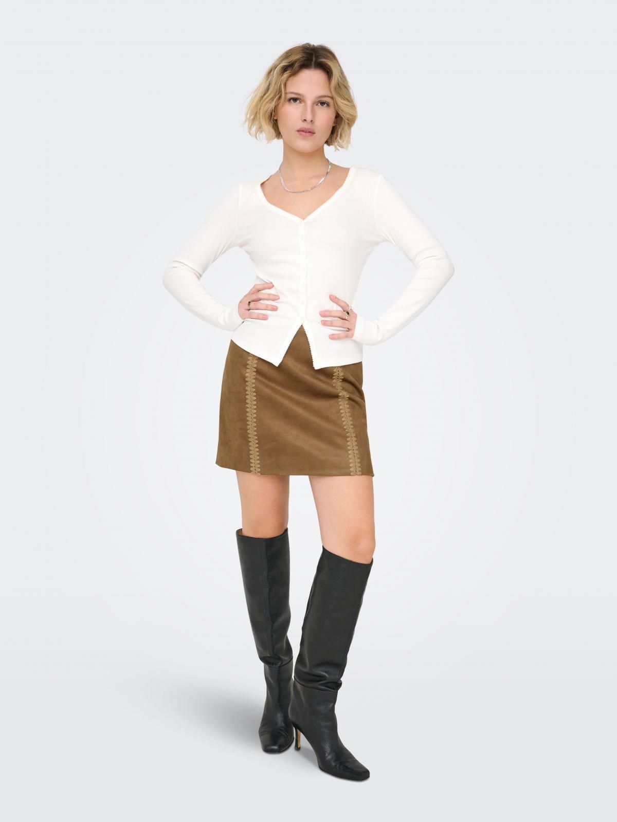 온리 스웨이드 미니 스커트 15371633_409 BROWN / COGNAC - 상세 이미지 5