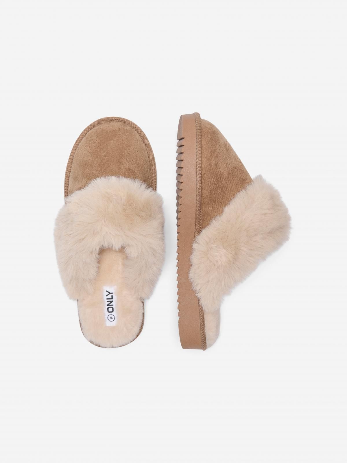 온리 테디 퍼 쿠션 컴포트 뮬 슬리퍼 15356314_409 BROWN / COGNAC - 상세 이미지 3