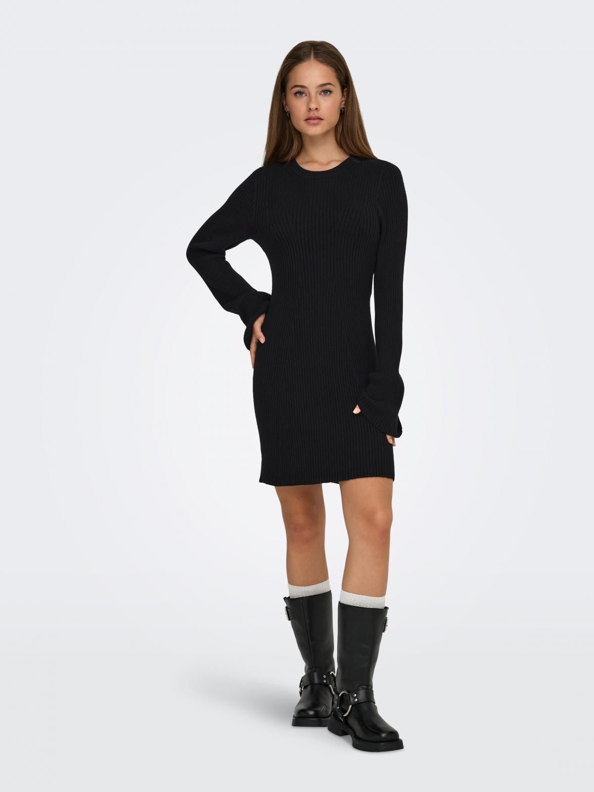 온리 베이직 라운드넥 니트 미니 원피스 15365658_2161 BLACK / BLACK - 상품 이미지