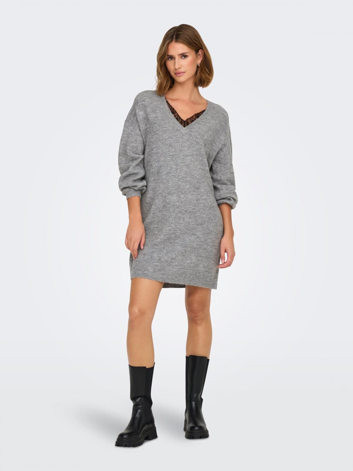 온리 레이스 니트 브이넥 미니 원피스 15329231_2381_1129235 GREY / LIGHT GREY MELANGE - 상세 이미지 5