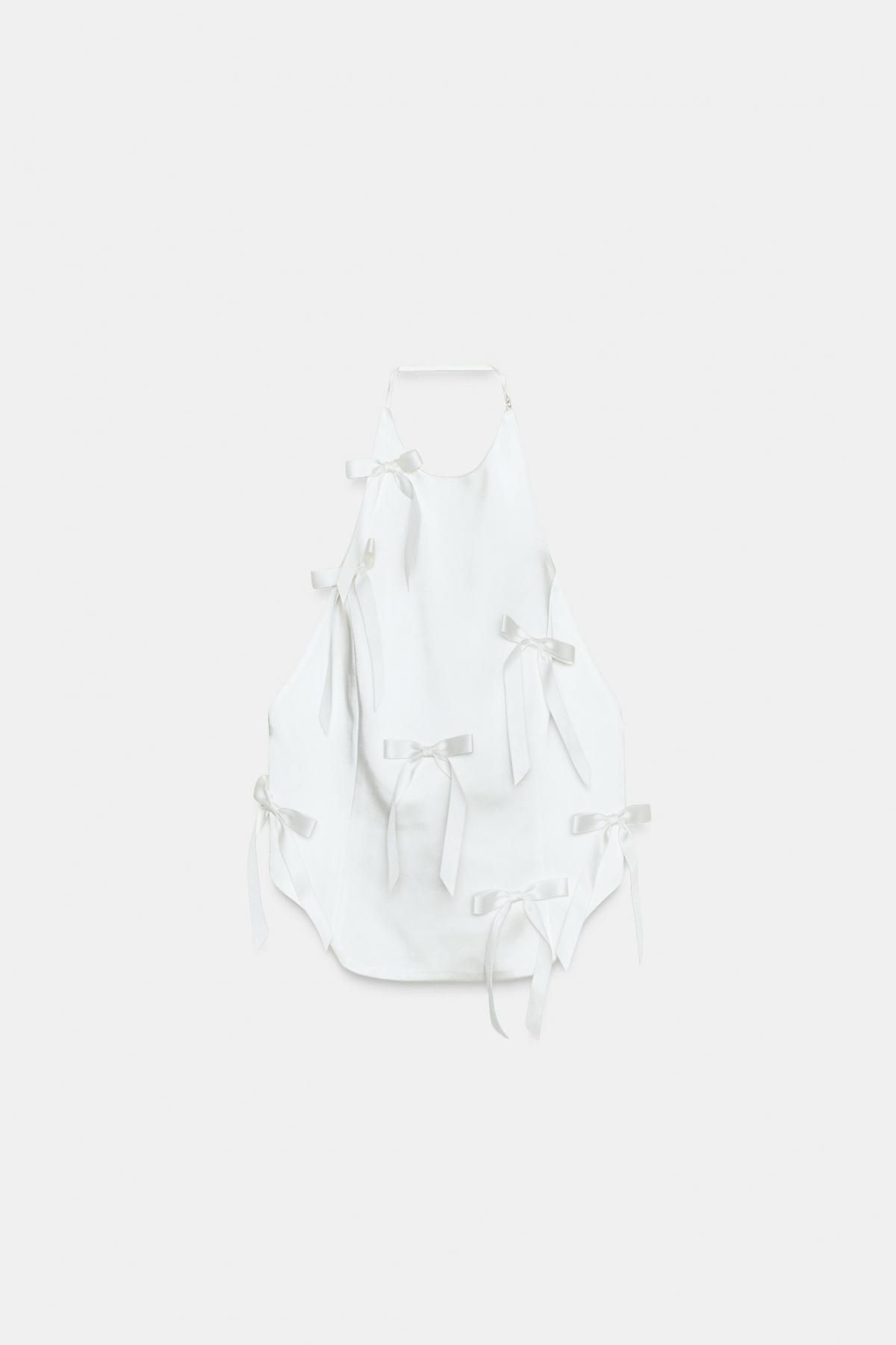 자라 화이트 리본 홀터넥 탑 4764/158 OYSTER-WHITE - 상품 이미지
