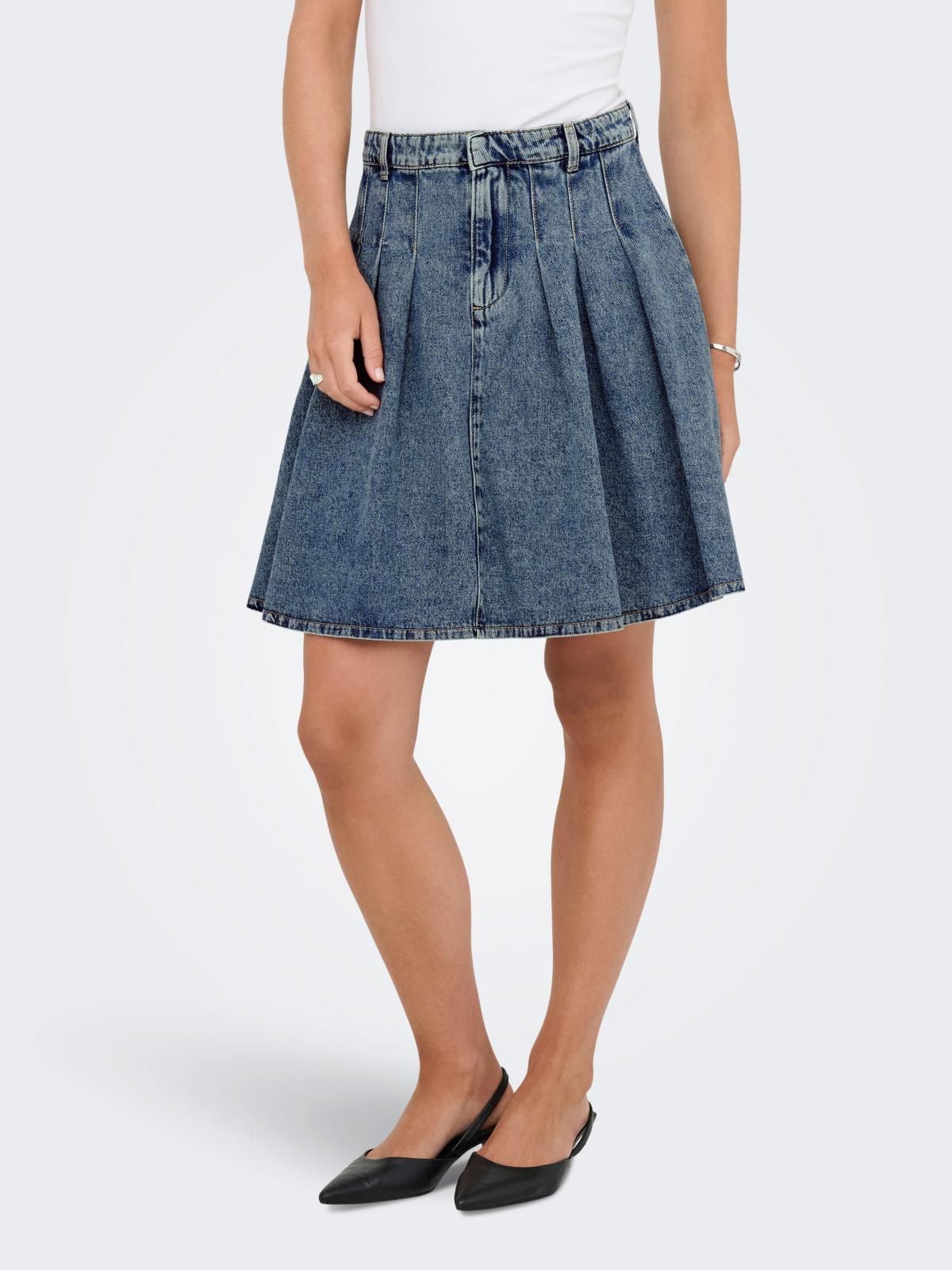 온리 데님 미니 스커트 플리츠 벨트고리 15366239_2115 BLUE / MEDIUM BLUE DENIM - 상품 이미지