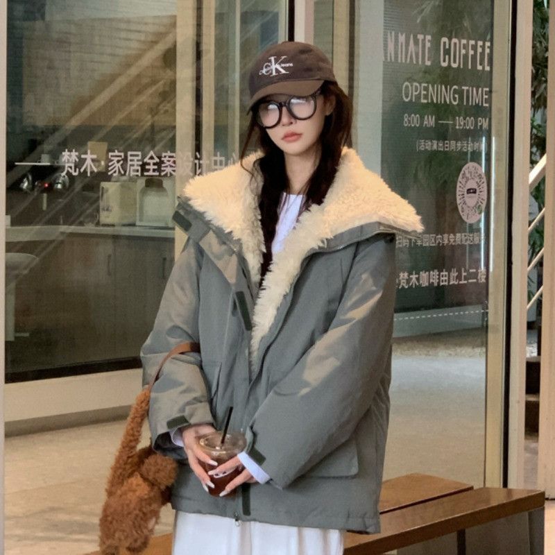 여성 오버핏 루즈핏 두툼한 겨울 패딩 점퍼 퍼 카라넥 지퍼 보온성 데일리 캐주얼 아우터 자켓 - 상세 이미지 3