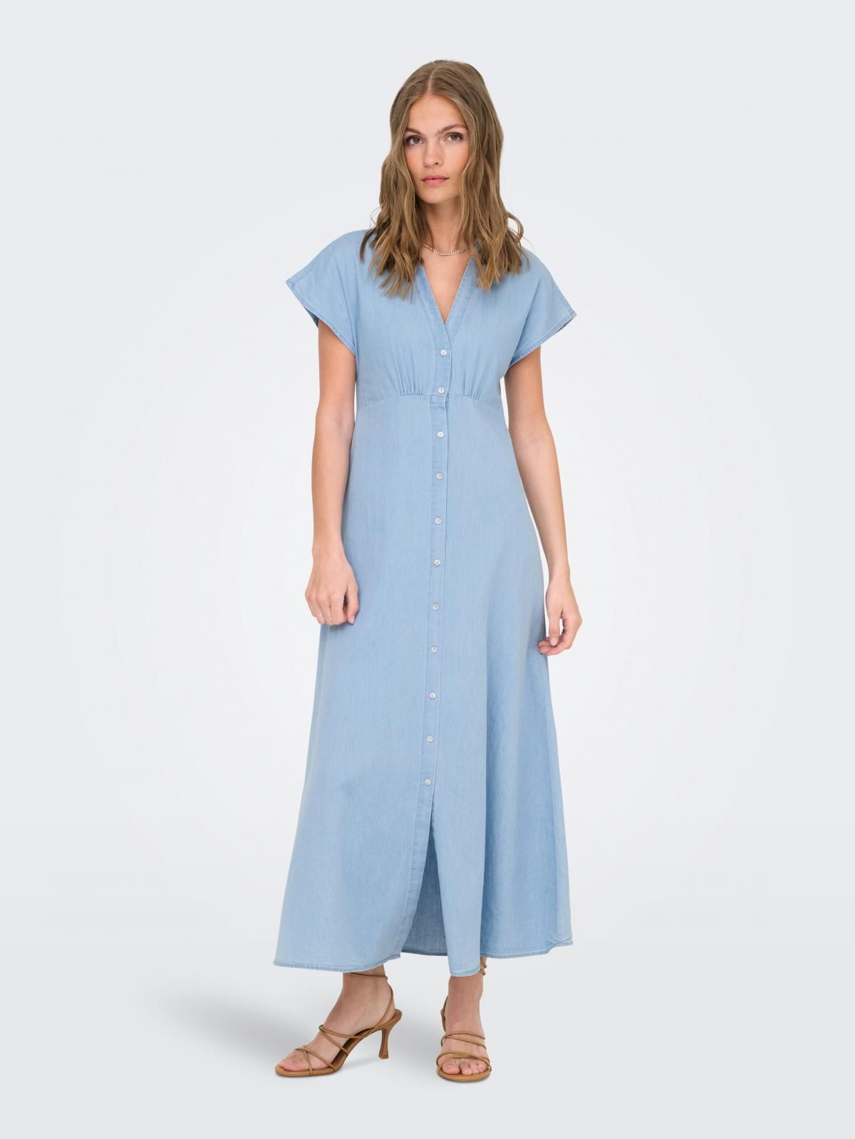 온리 썸머 브이넥 롱 원피스 버튼업 15358776_2116 BLUE / LIGHT BLUE DENIM - 상품 이미지