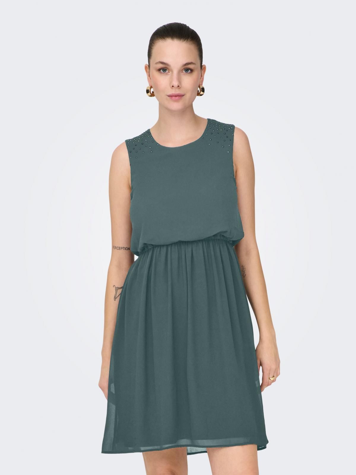 온리 엘라스틱 웨이스트 민소매 미니 원피스 15347811_1469 GREEN / BALSAM GREEN - 상품 이미지