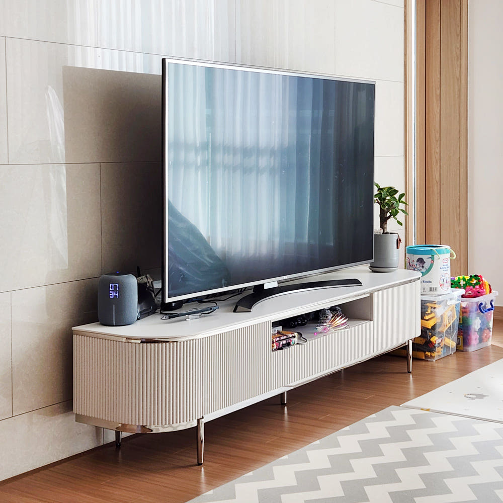 밀크 세라믹 템바보드 TV거실장 낮은 티비다이 티비장 2000, 화이트 실버