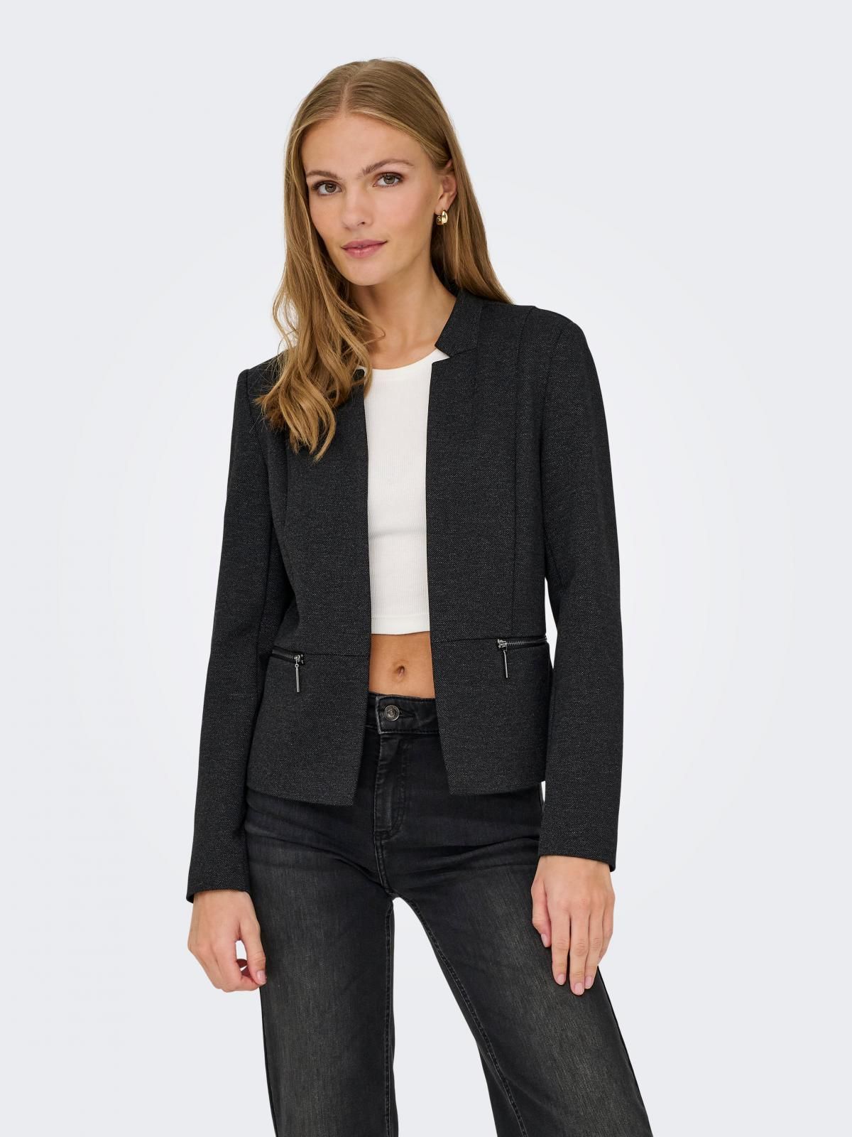 온리 테일러드 베이직 블랙 크롭 블레이저 15352573_2383 GREY / DARK GREY MELANGE - 상품 이미지