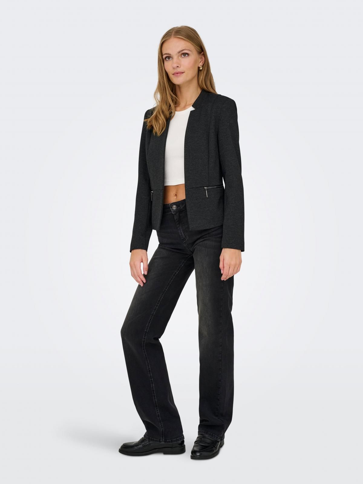 온리 테일러드 베이직 블랙 크롭 블레이저 15352573_2383 GREY / DARK GREY MELANGE - 상세 이미지 5
