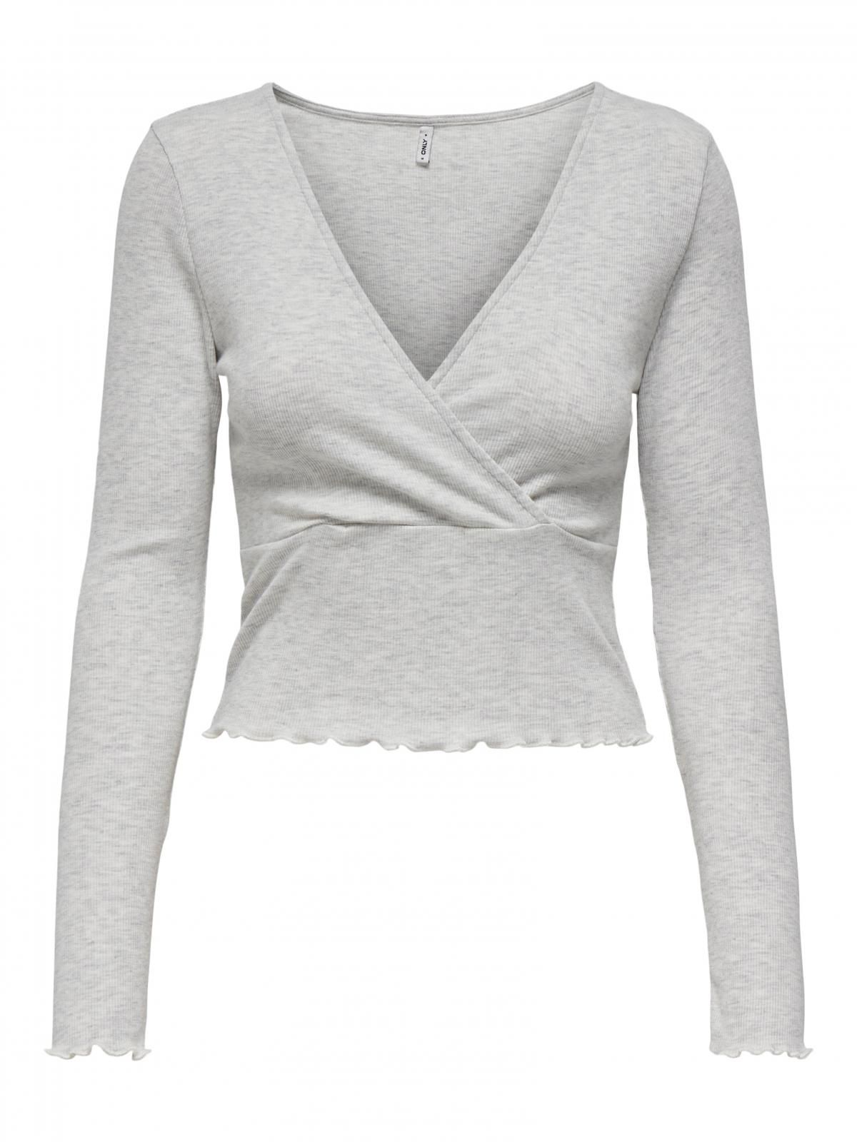 온리 크롭 브이넥 랩 티셔츠 소프트 러플 15338555_2381 GREY / LIGHT GREY MELANGE - 상세 이미지 3