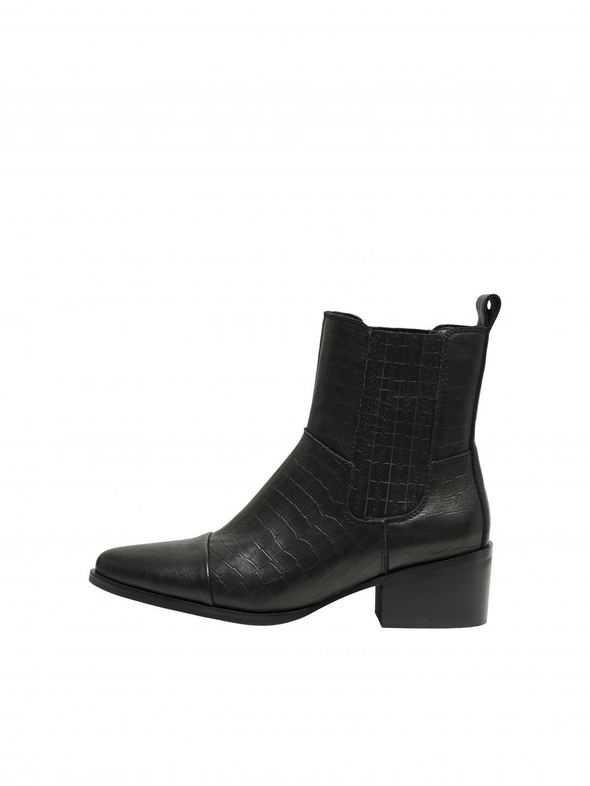 온리 프리미엄 레더 앵클부츠 미드힐 포인티 블랙 15287520_2161 BLACK / BLACK - 상품 이미지