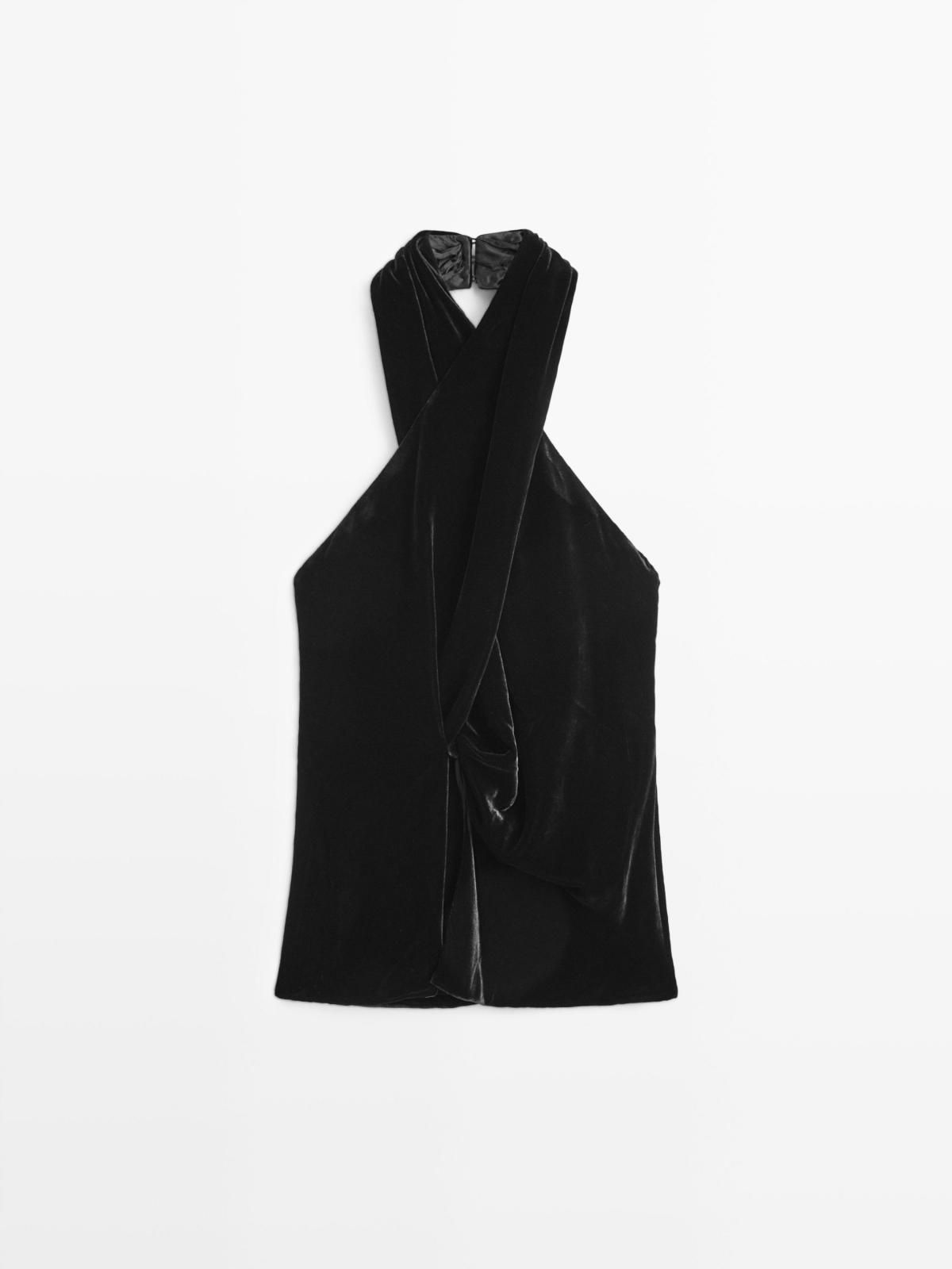 마시모두띠 벨벳 홀터넥 버튼 디테일 탑 6085/755 BLACK - 메인 이미지