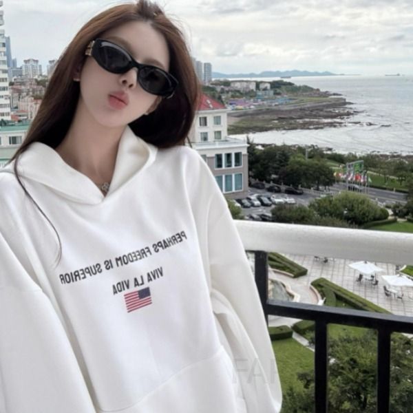 여성 레터링 오버핏 루즈핏 긴팔 풀오버 기모 후드티셔츠 데일리 캐주얼 베이직 가을 겨울 - 상품 이미지