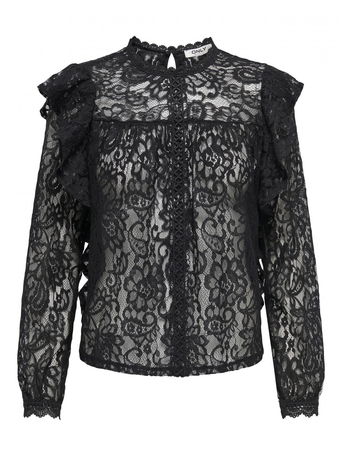 온리 레이스 러플 라운드넥 블라우스 블랙 15355460_2161 BLACK / BLACK - 상세 이미지 3