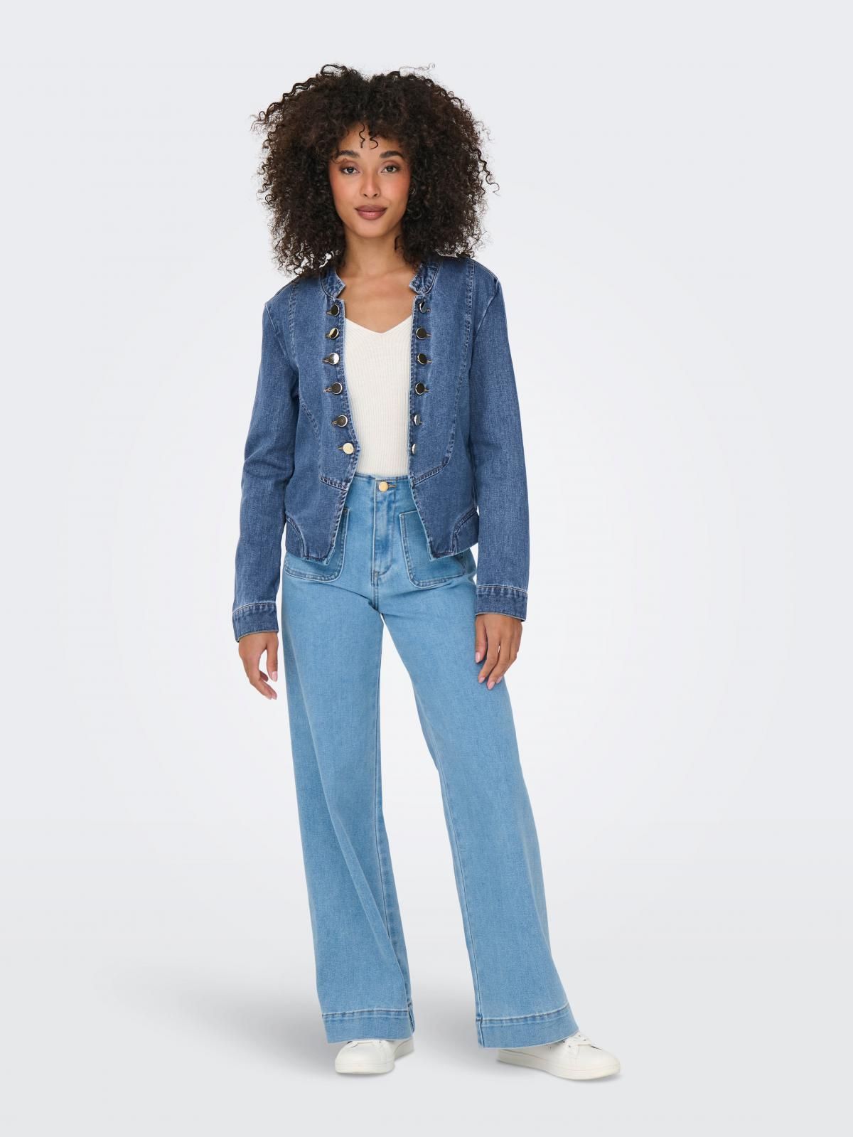 온리 트렌디 버튼 장식 데님 재킷 15353227_2115 BLUE / MEDIUM BLUE DENIM - 상세 이미지 5