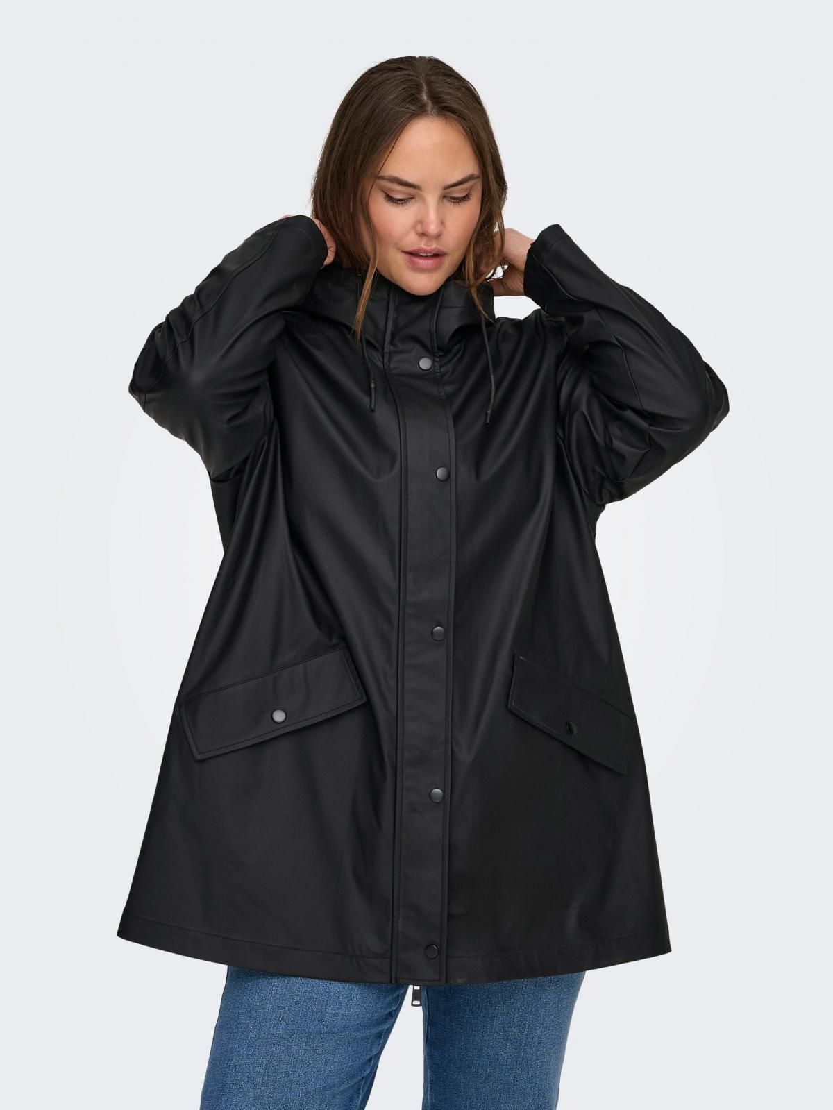 온리 빅사이즈 테크니컬 방수 후드 레인코트 15363648_2161 BLACK / BLACK - 상품 이미지