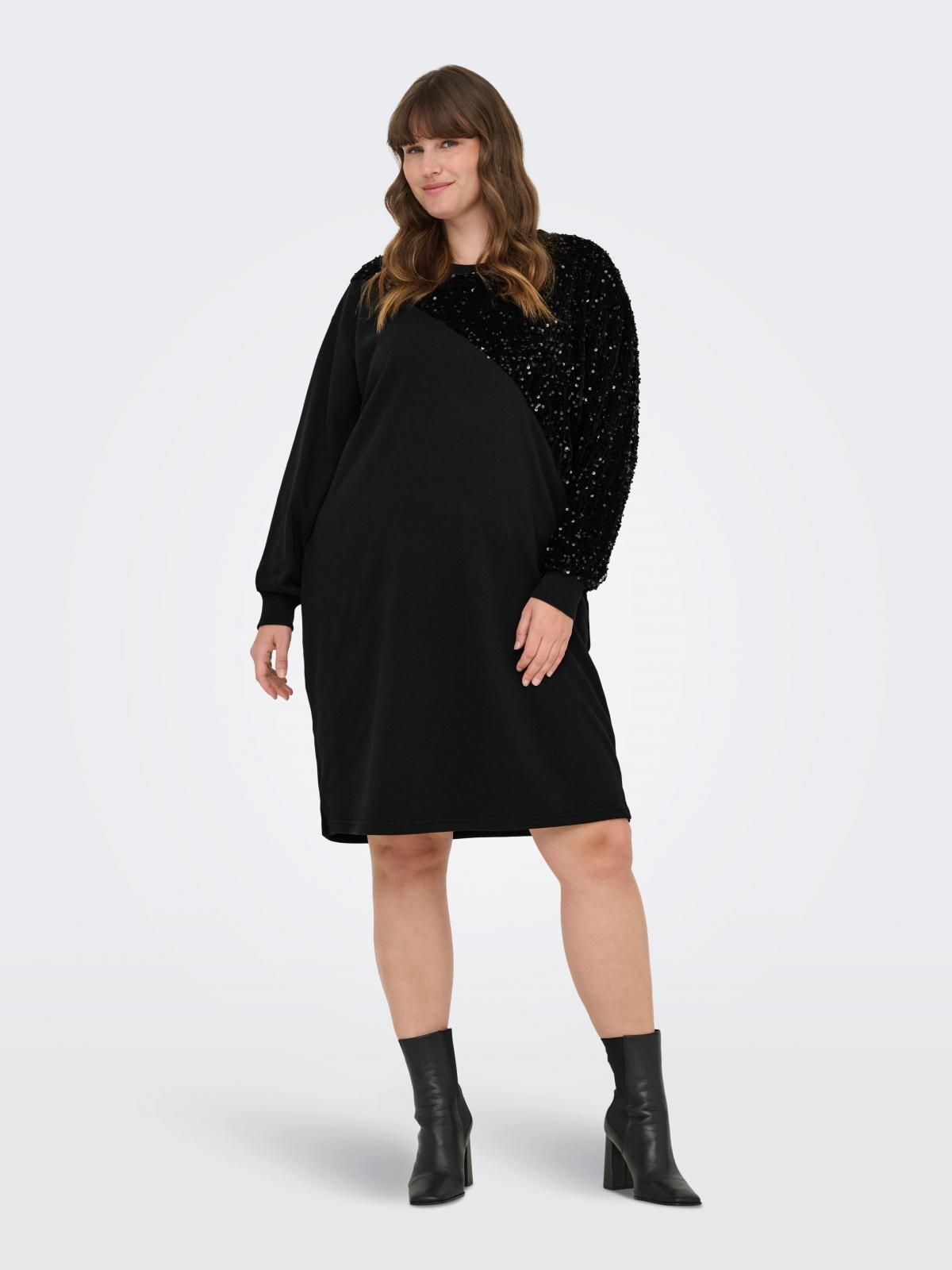 온리 빅사이즈 글리터 스웨트 미디 원피스 15366721_2161 BLACK / BLACK - 상품 이미지
