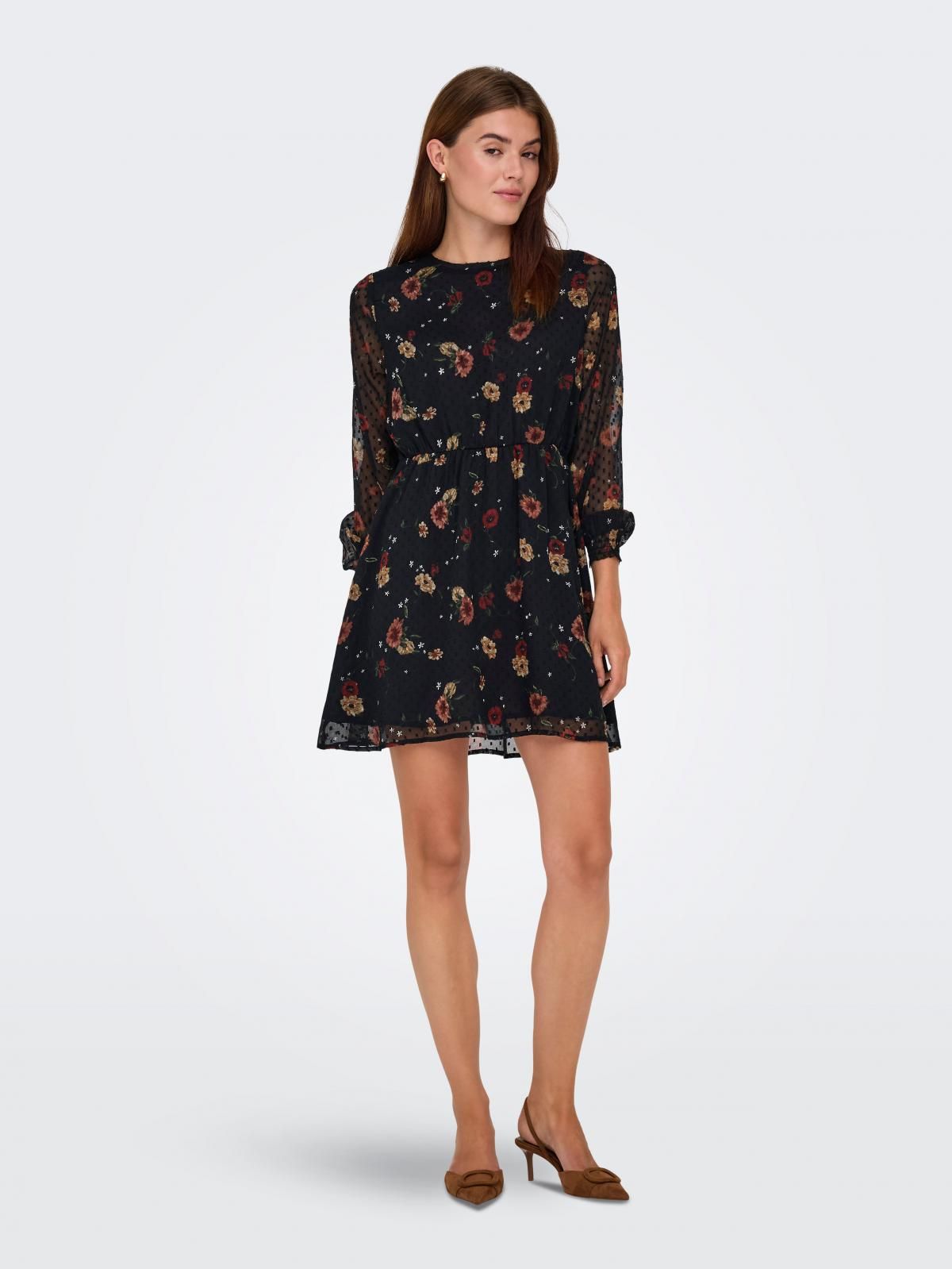 온리 플라워 쉬폰 미니 원피스 시스루 소매 15362407_2161_1233359 BLACK / BLACK - 상세 이미지 5