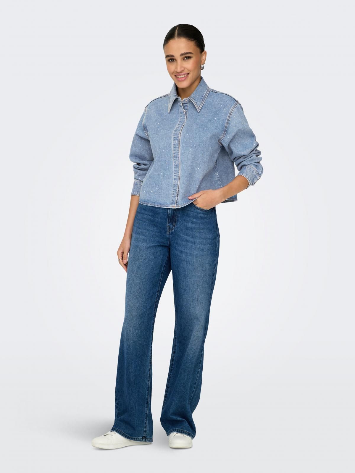 온리 트렌디 크롭 데님 셔츠 15352423_2116 BLUE / LIGHT BLUE DENIM - 상세 이미지 5