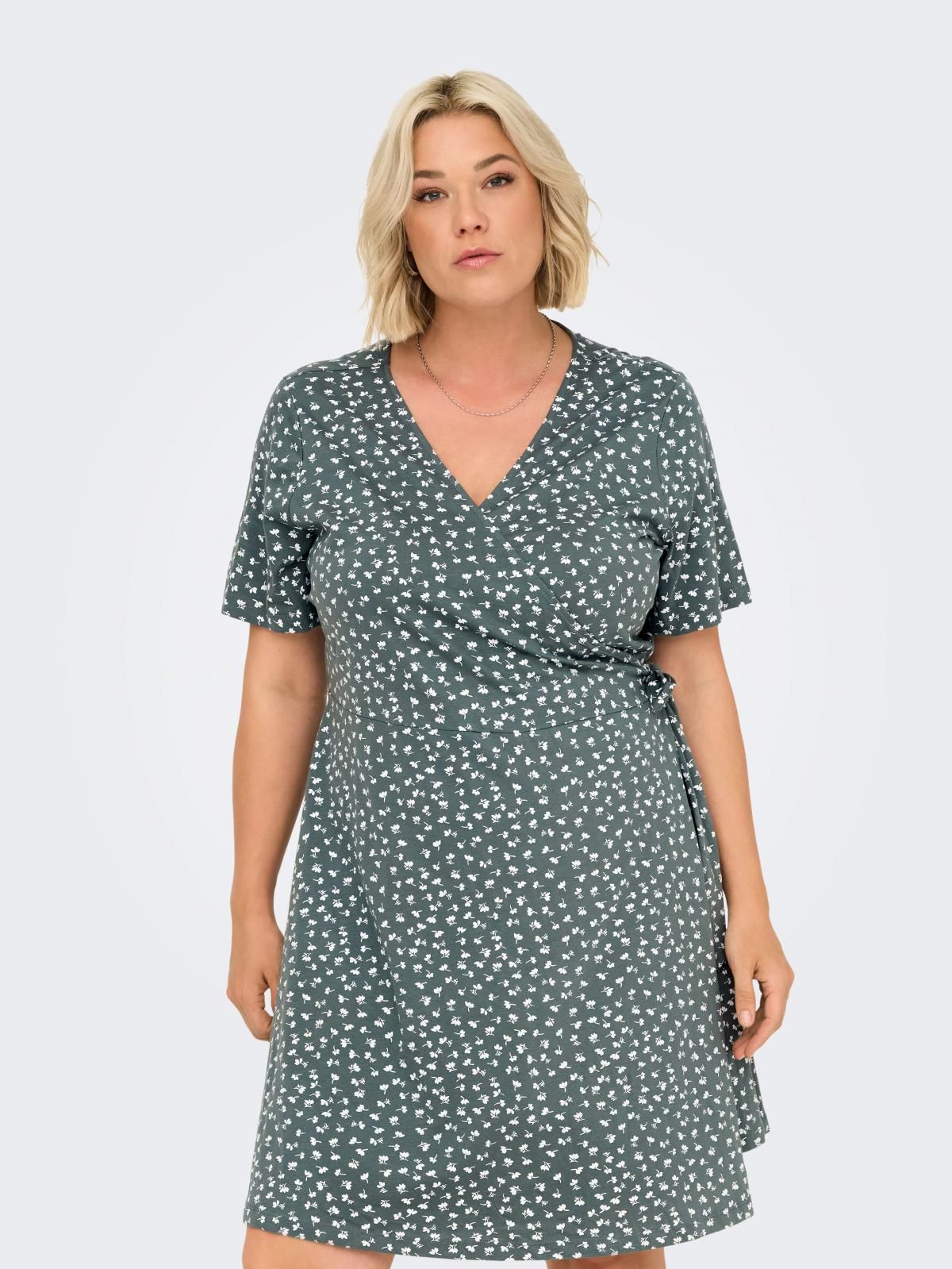 온리 플로럴 랩 스타일 브이넥 미니 원피스 15252981_1469_1042174 GREEN / BALSAM GREEN - 상품 이미지