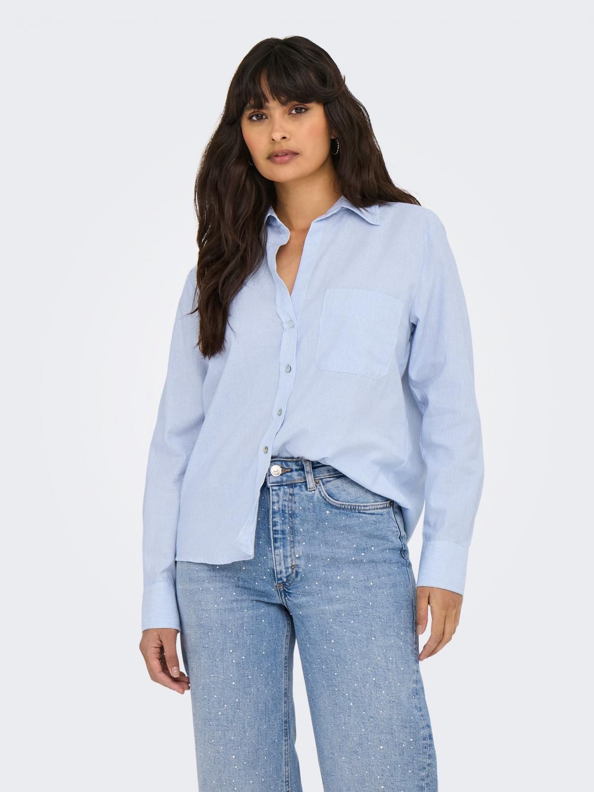온리 베이직 스트라이프 긴팔 셔츠 코튼 15338944_1243_1155677 BLUE / CASHMERE BLUE - 상세 이미지 2