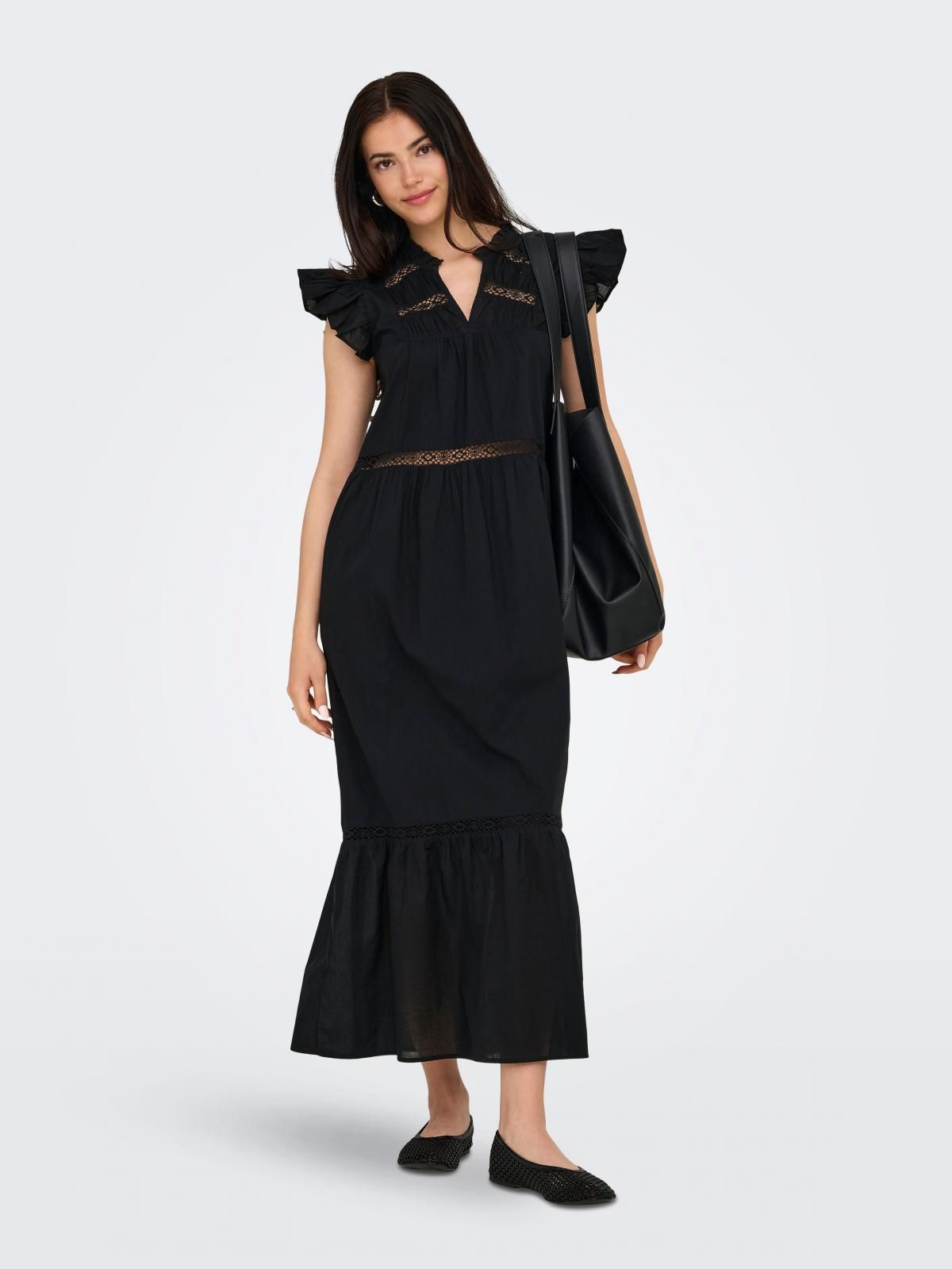 온리 프릴 브이넥 롱 원피스 블랙 15358167_2161 BLACK / BLACK - 상세 이미지 5