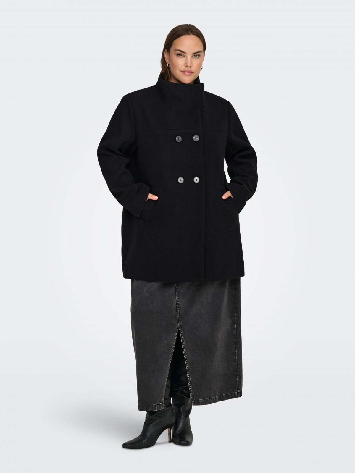 온리 플러스사이즈 더블버튼 블랙 코트 15370476_2161_1258954 BLACK / BLACK - 상세 이미지 5