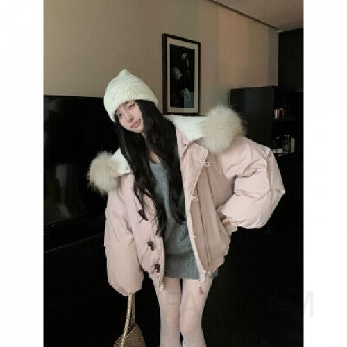여성 겨울 루즈핏 오리털 후드 패딩 점퍼 숏 기장 항공 점퍼 캐주얼 데일리 아우터 따뜻한 보온 방한 코디 - 상세 이미지 2