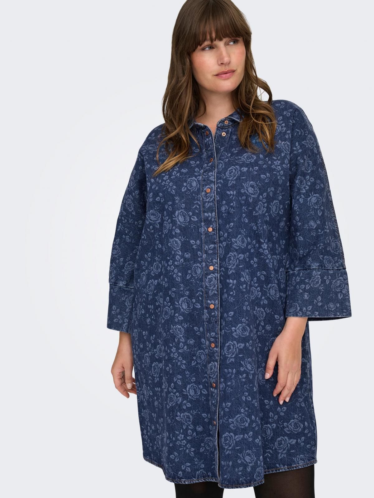 온리 데님 플라워 셔츠칼라 미니 원피스 15354925_2115_1208769 BLUE / MEDIUM BLUE DENIM - 상품 이미지