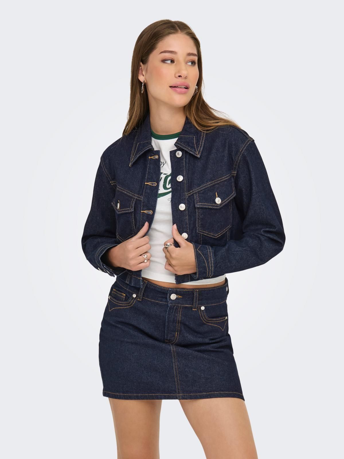 온리 다크데님 크롭 데님 재킷 15352049_2114_1200238 BLUE / DARK BLUE DENIM - 상세 이미지 2