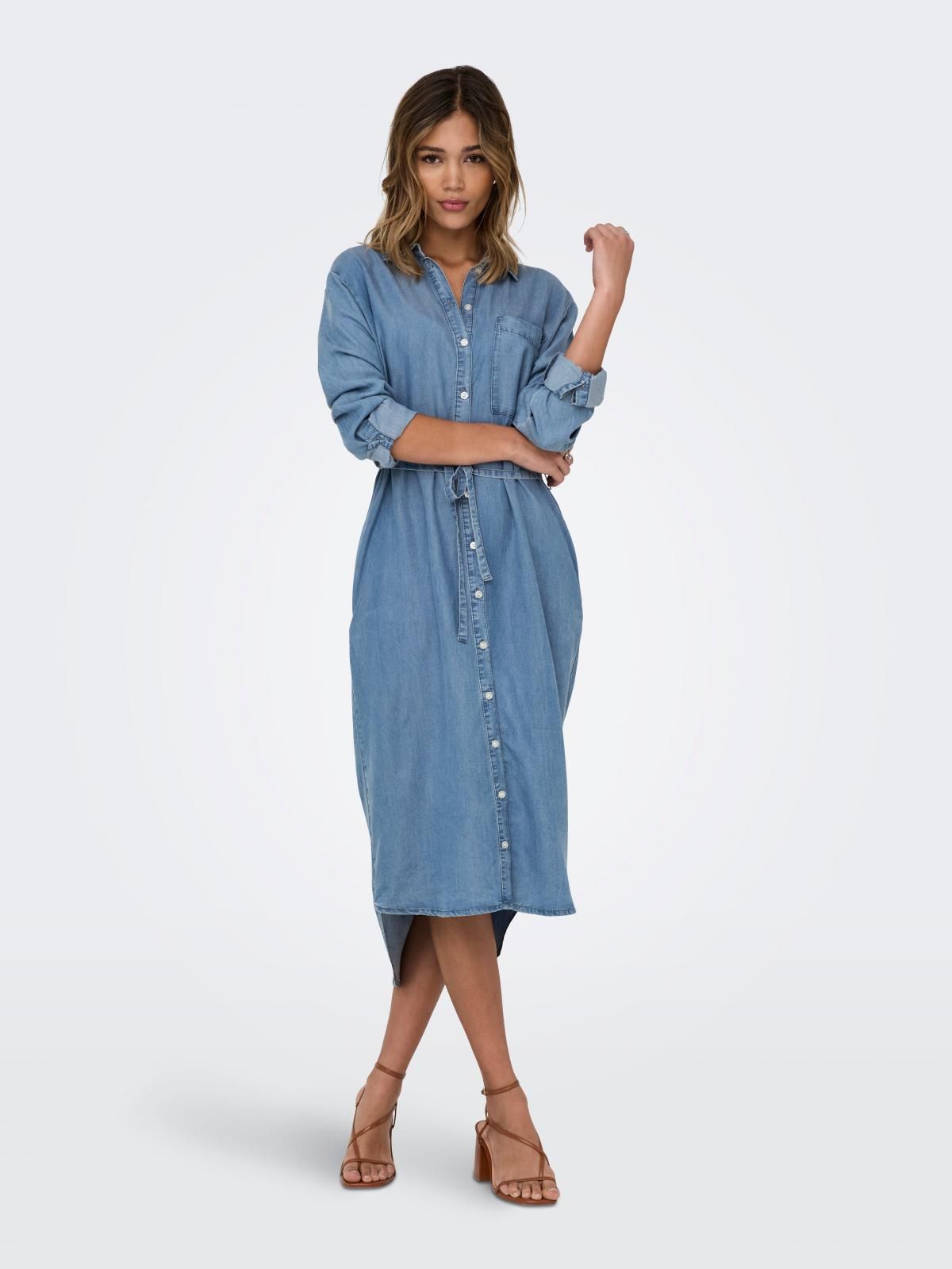 온리 데님 미디 원피스 셔츠카라 버튼업 15350529_2115 BLUE / MEDIUM BLUE DENIM - 상세 이미지 5