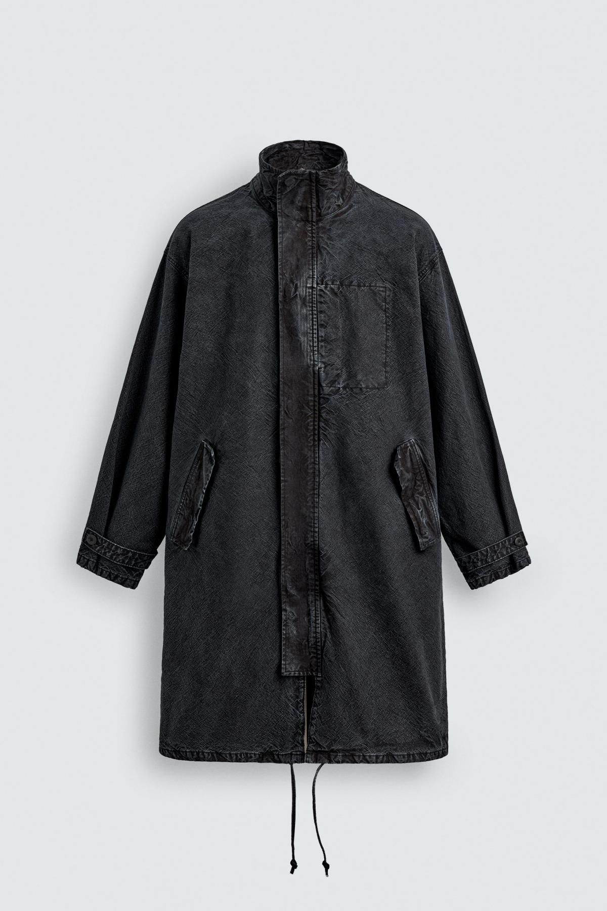 자라 워시드 데님 테크니컬 릴렉스핏 코트 0122/320 BLACK - 상품 이미지