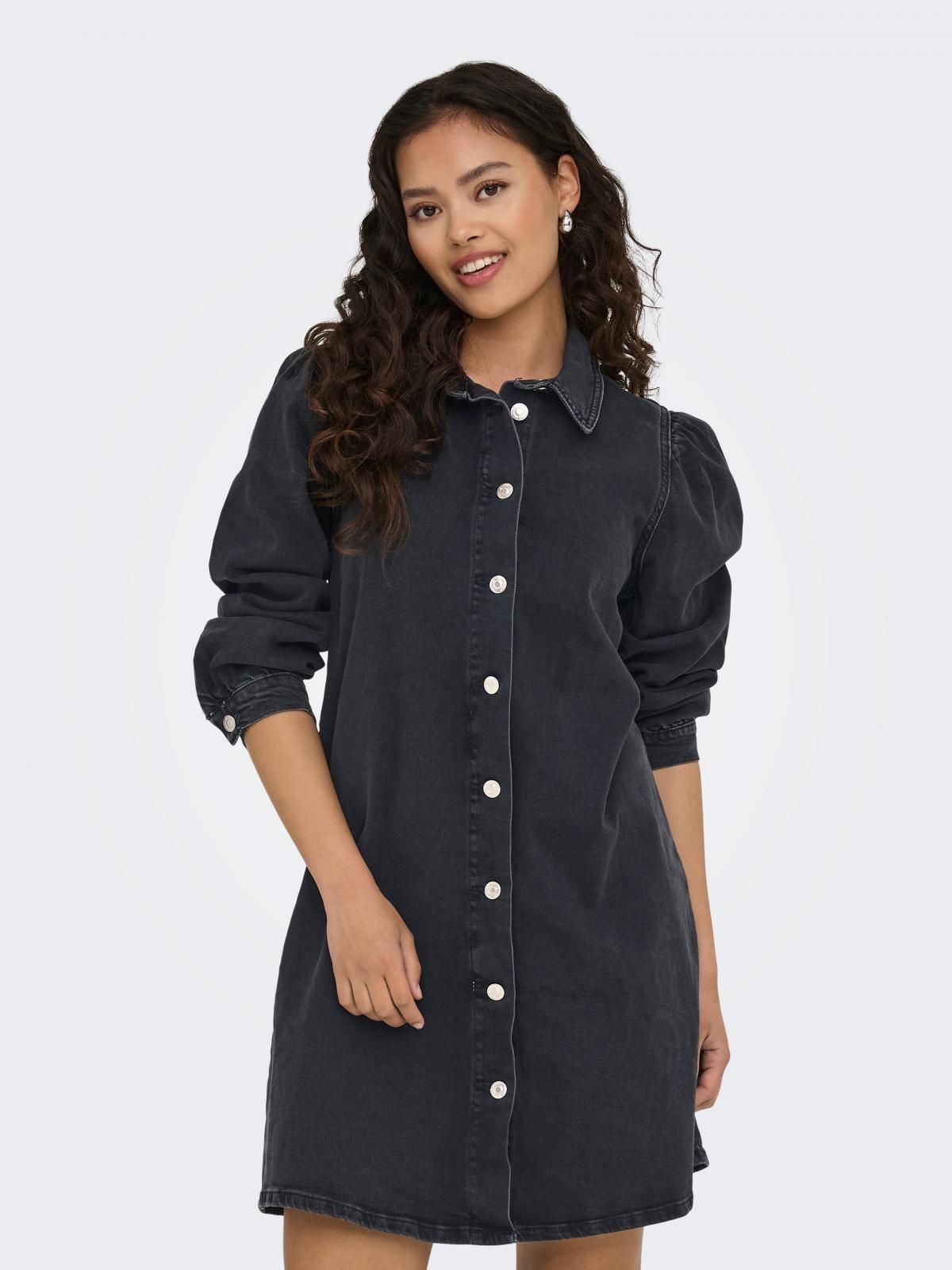 온리 데님 퍼프소매 셔츠카라 미니 원피스 15345570_8183 BLACK / WASHED BLACK - 상품 이미지