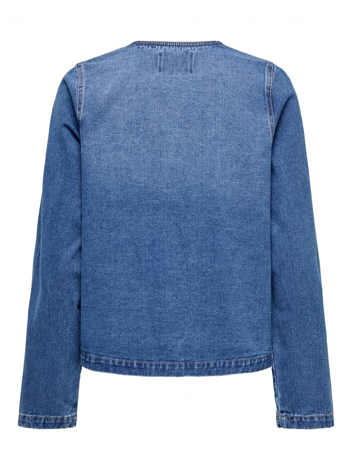 온리 트렌디 데님 리본 라운드넥 재킷 15352984_2115 BLUE / MEDIUM BLUE DENIM - 상세 이미지 4