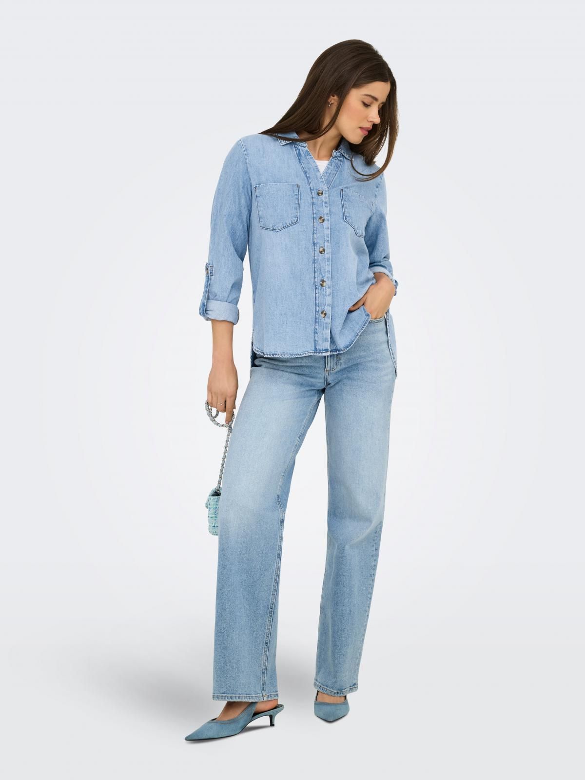 온리 데님 스탠다드핏 롱슬리브 셔츠 15361370_2116 BLUE / LIGHT BLUE DENIM - 상세 이미지 5