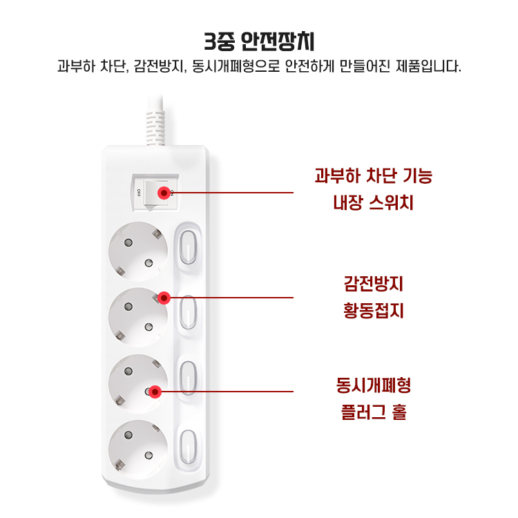 러그 납작 멀티탭 플러그 납작한 인테리어 디자인 고용량 멀티콘센트 4구 개별 5m 화이트 이미지 7