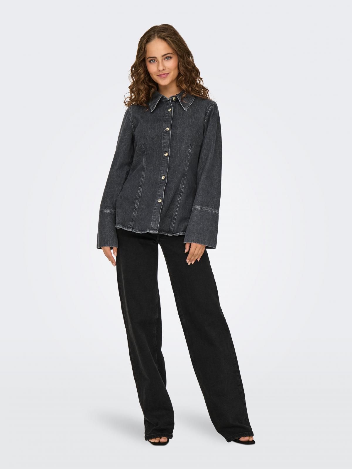 온리 슬림핏 데님 긴팔 셔츠 15340935_8183 BLACK / WASHED BLACK - 상세 이미지 5