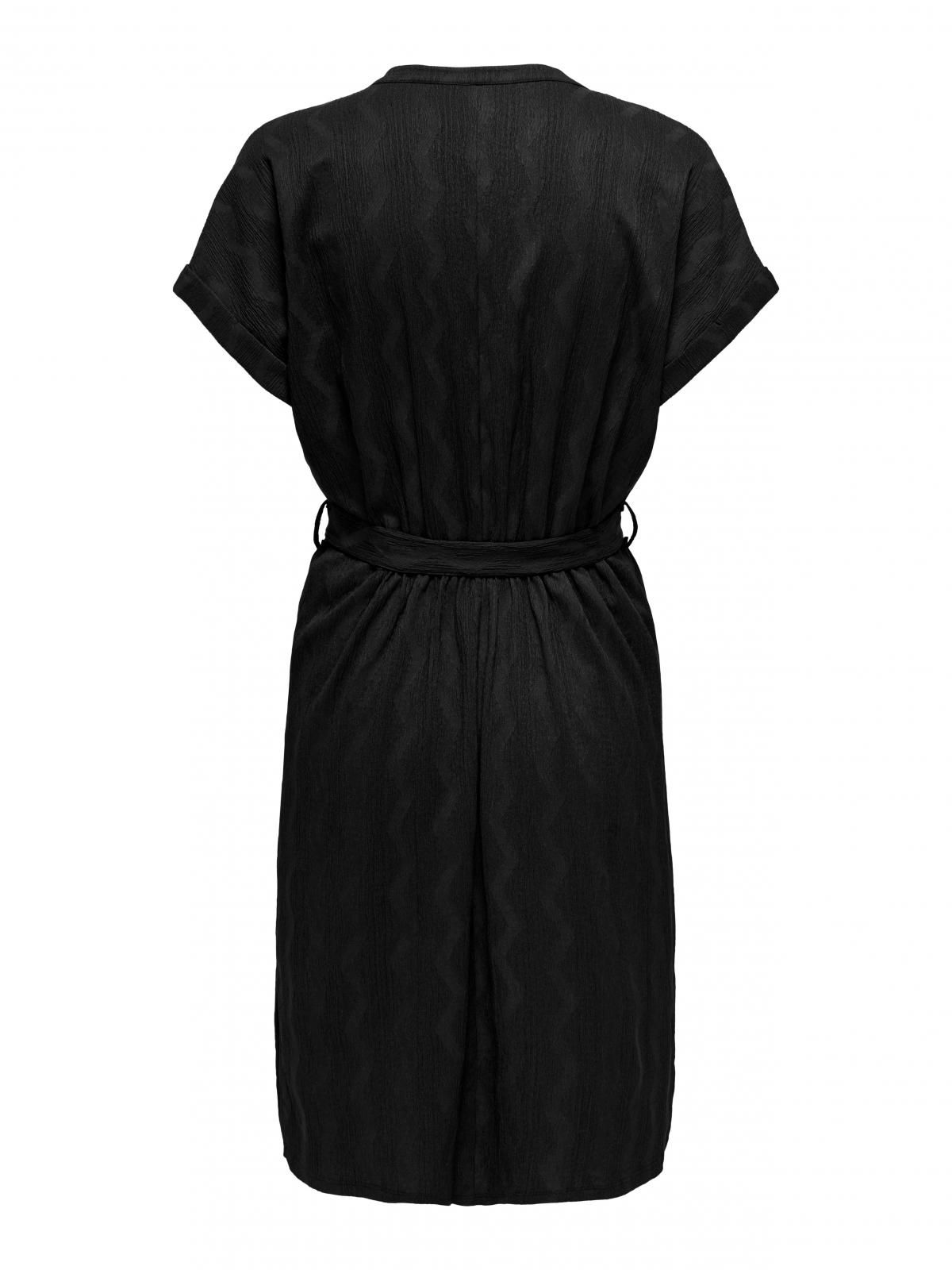 온리 베이직 브이넥 벨트 미니 원피스 15333482_2161 BLACK / BLACK - 상세 이미지 4