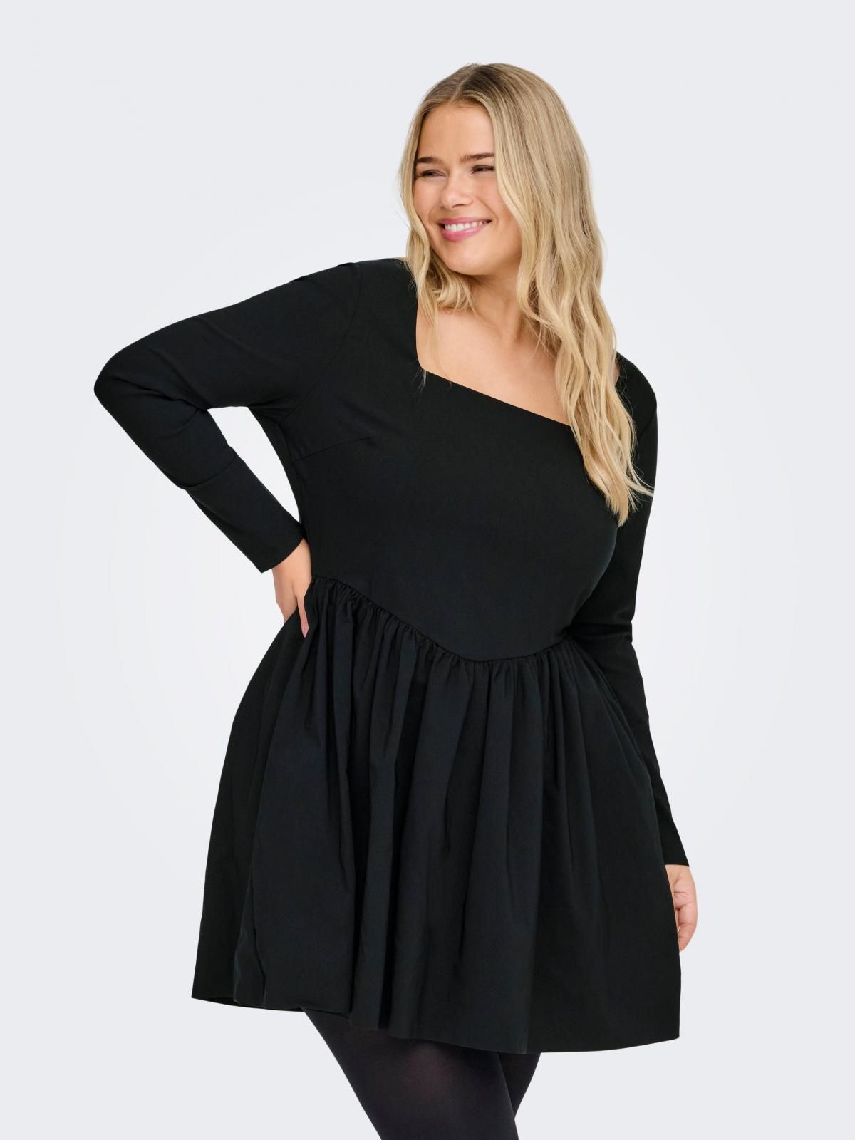 온리 빅사이즈 스퀘어넥 긴소매 미니 원피스 15368968_2161 BLACK / BLACK - 상품 이미지