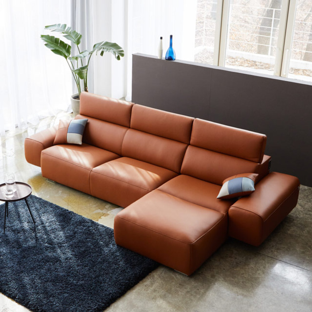 까사홈 레온 이태리 천연 통가죽 카우치 4인소파(3+1)