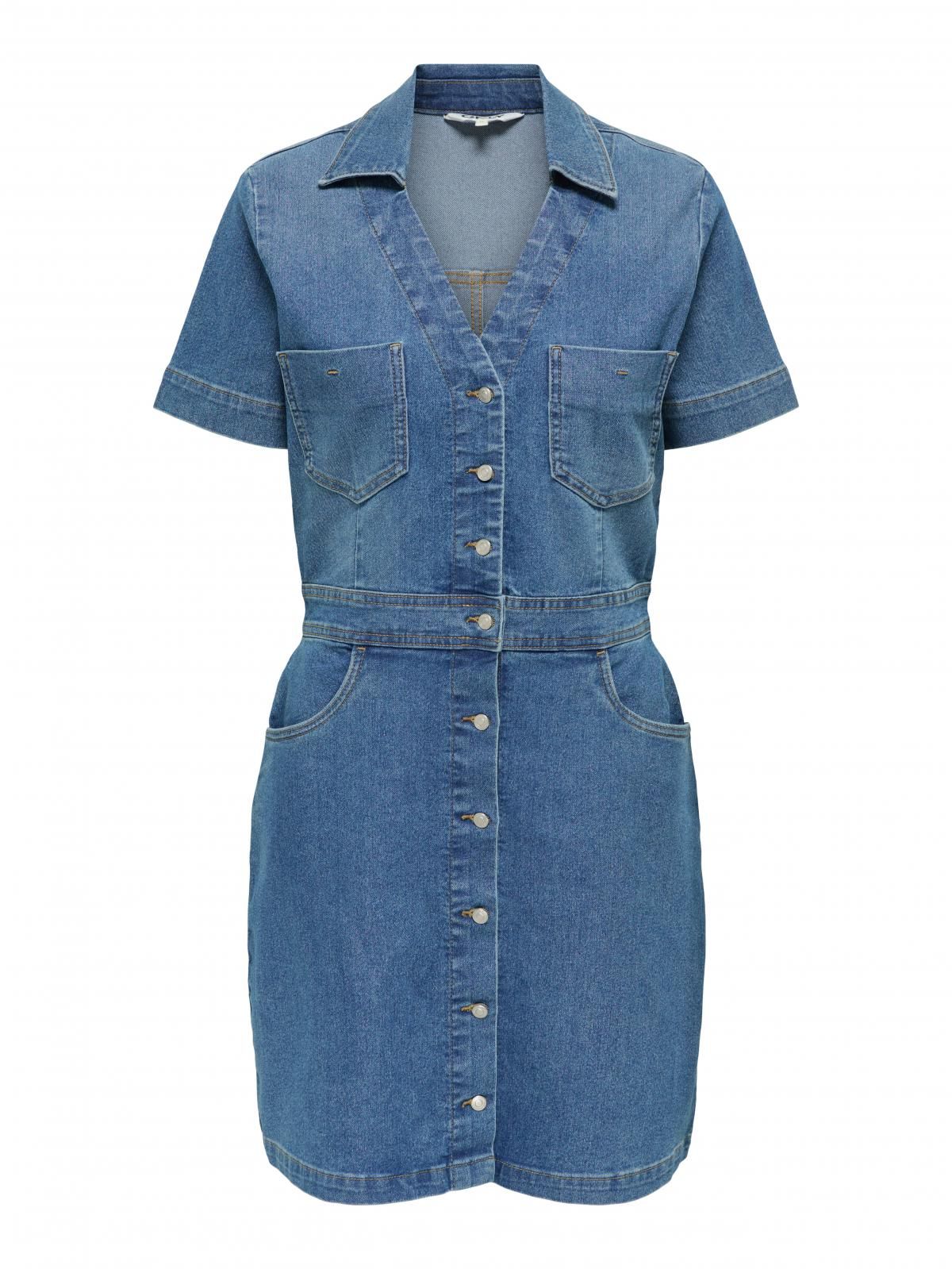 온리 데님 버튼업 셔츠카라 미니 원피스 15352314_2115 BLUE / MEDIUM BLUE DENIM - 상세 이미지 3
