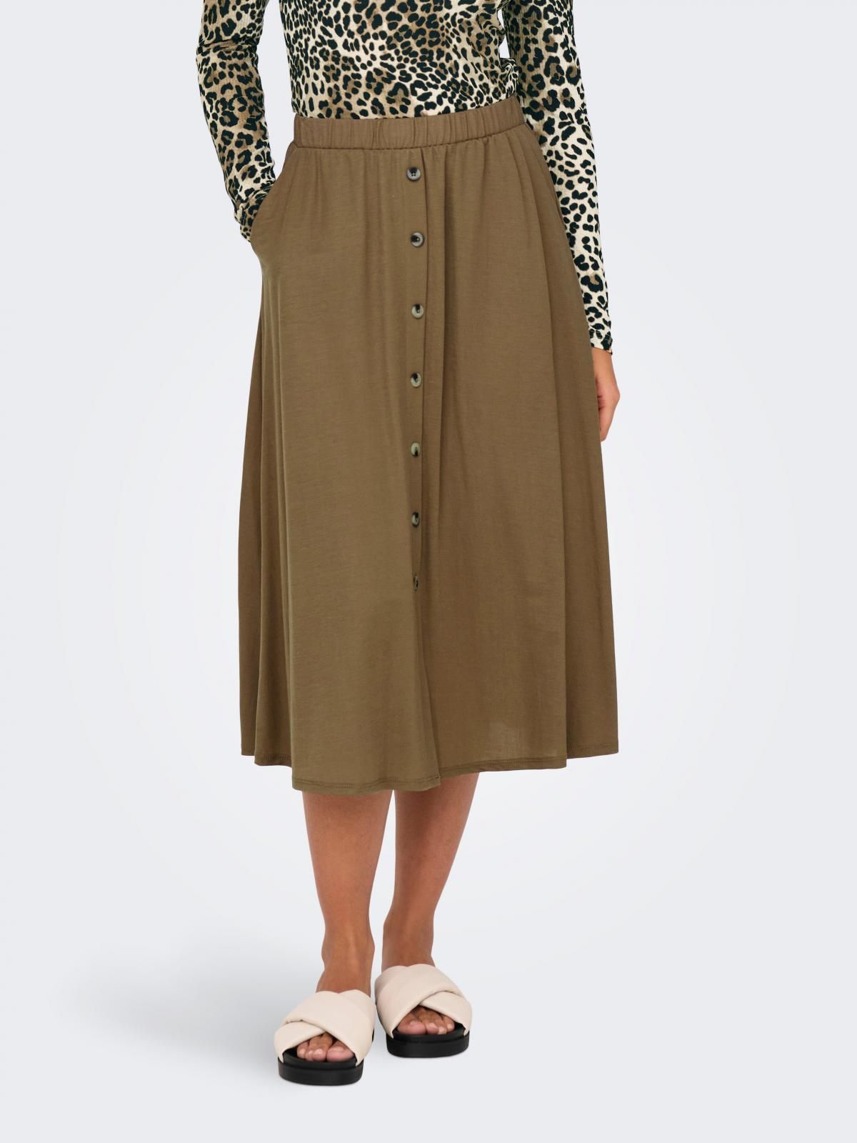 제이디와이 베이직 버튼 미디 스커트 15328378_7383_1128910 BROWN / MALT BALL - 상품 이미지