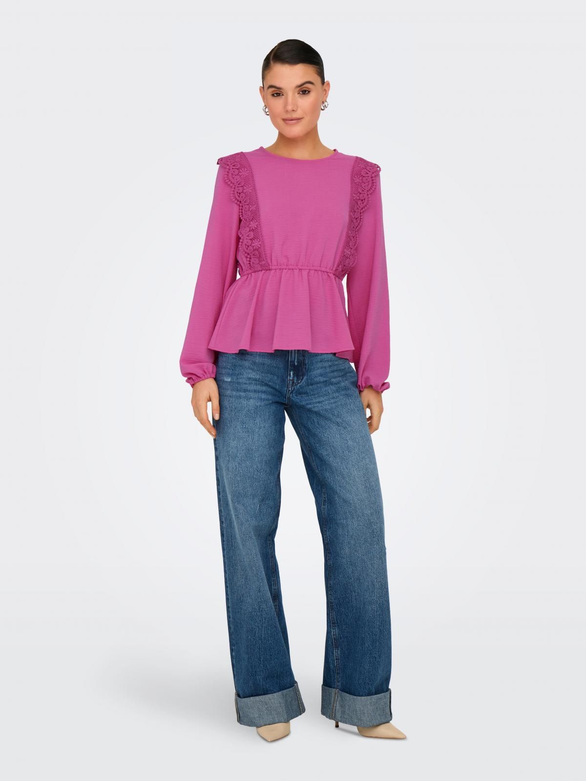 온리 레이스 디테일 러플 핑크 긴팔 셔츠 15354249_838 ROSE / RASPBERRY ROSE - 상세 이미지 5