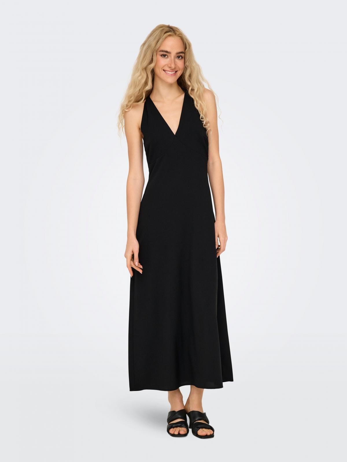온리 브이넥 슬리브리스 블랙 롱 원피스 15342701_2161 BLACK / BLACK - 상품 이미지