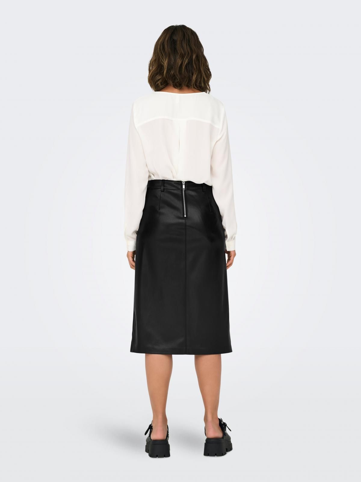 온리 페이크 레더 미디 스커트 슬릿 15325943_2161 BLACK / BLACK - 상세 이미지 2