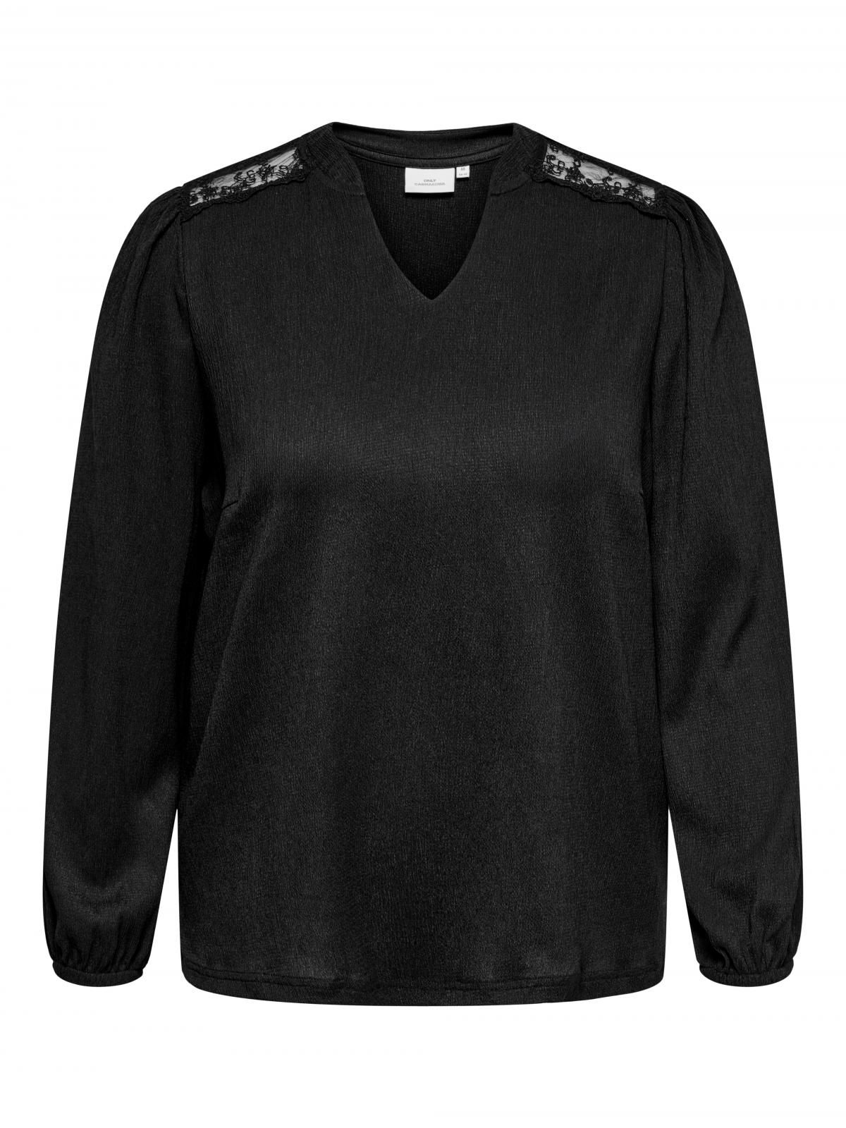 온리 빅사이즈 링클 크레이프 V넥 블라우스 15358646_2161 BLACK / BLACK - 상세 이미지 3