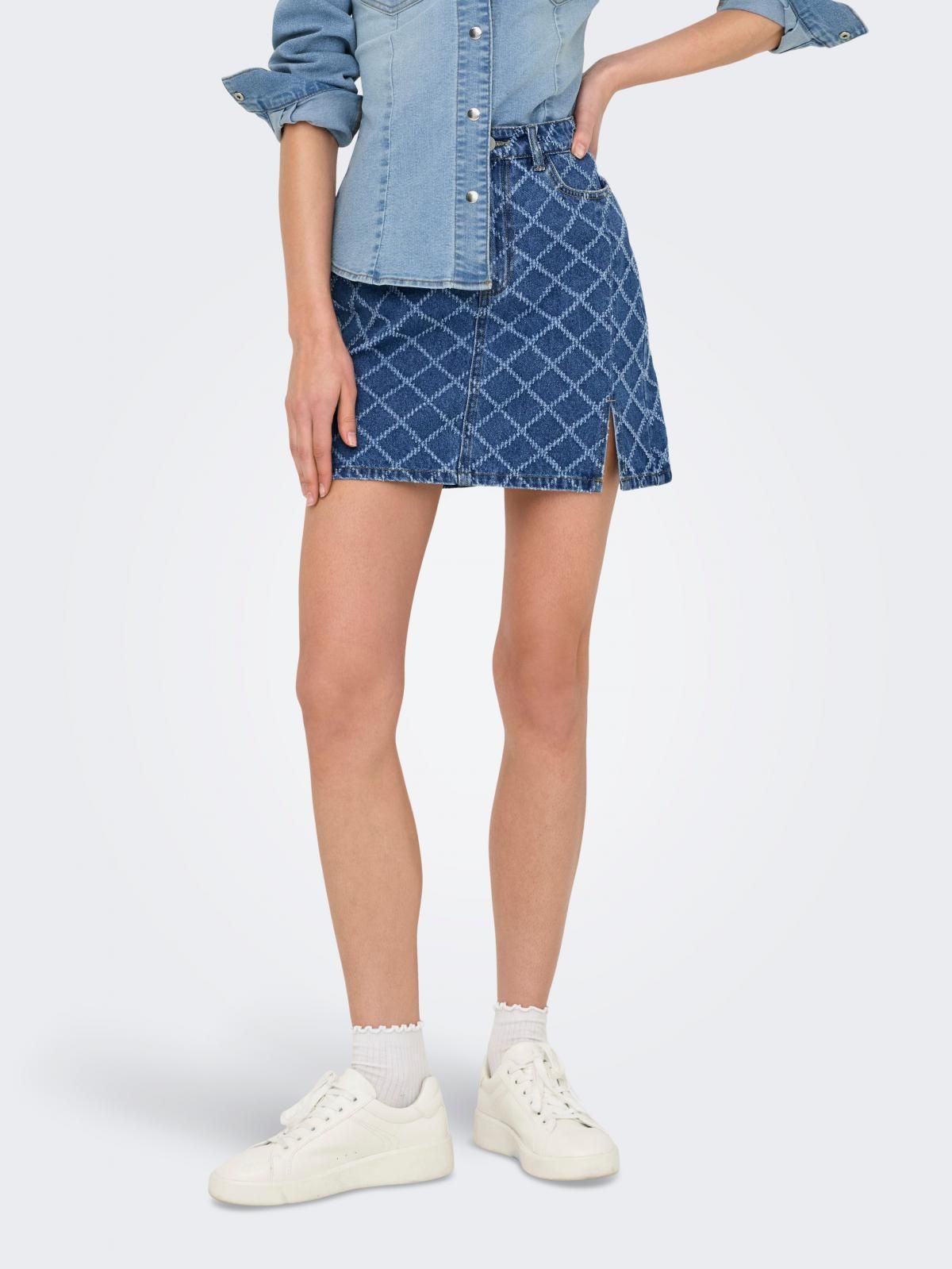제이디와이 체크 데님 미니 스커트 슬릿 포켓 15353307_2115 BLUE / MEDIUM BLUE DENIM - 상품 이미지
