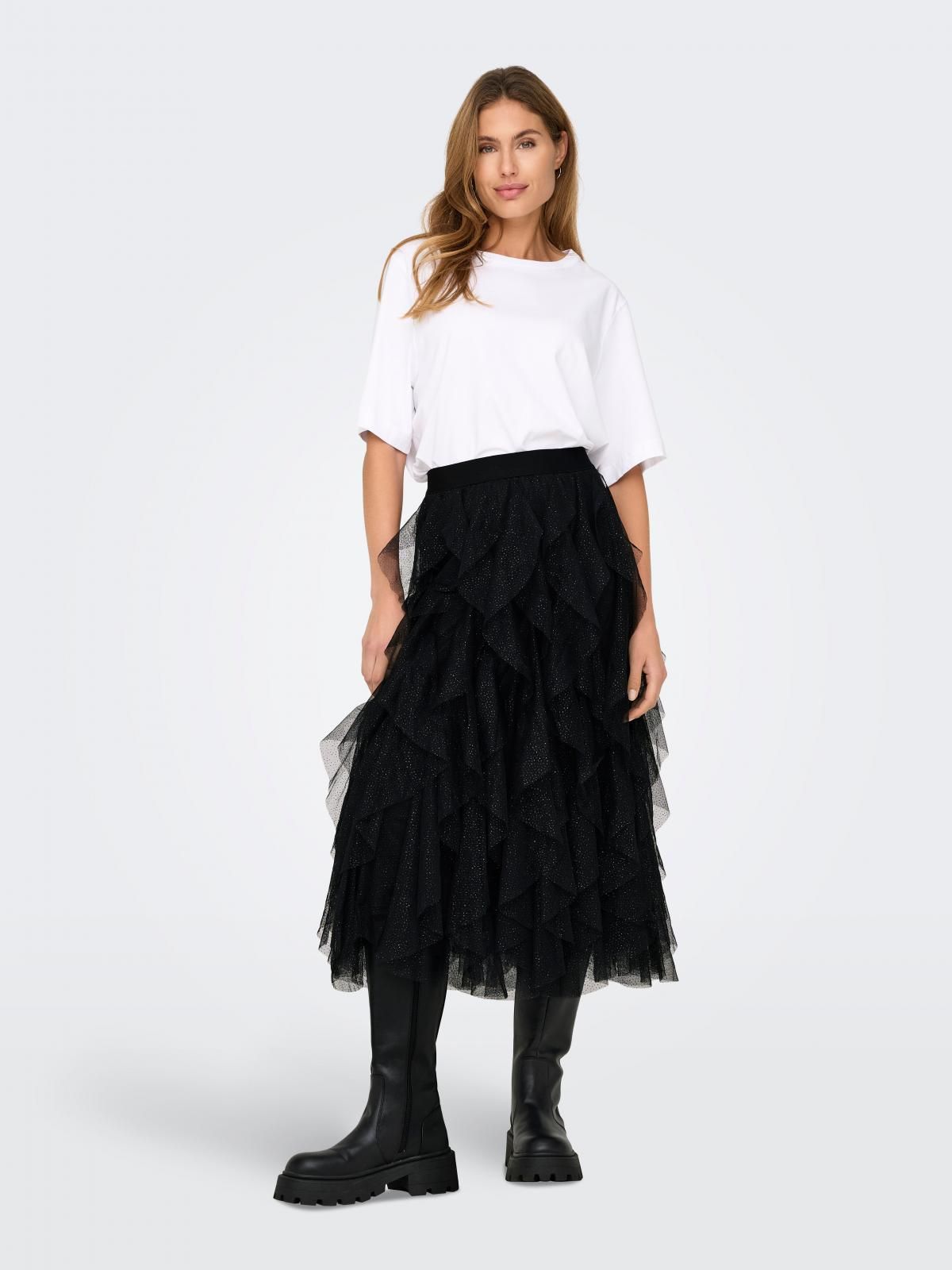 온리 글리터 티어드 튤 롱 스커트 밴딩 블랙 15334237_2161_1161408 BLACK / BLACK - 상세 이미지 5