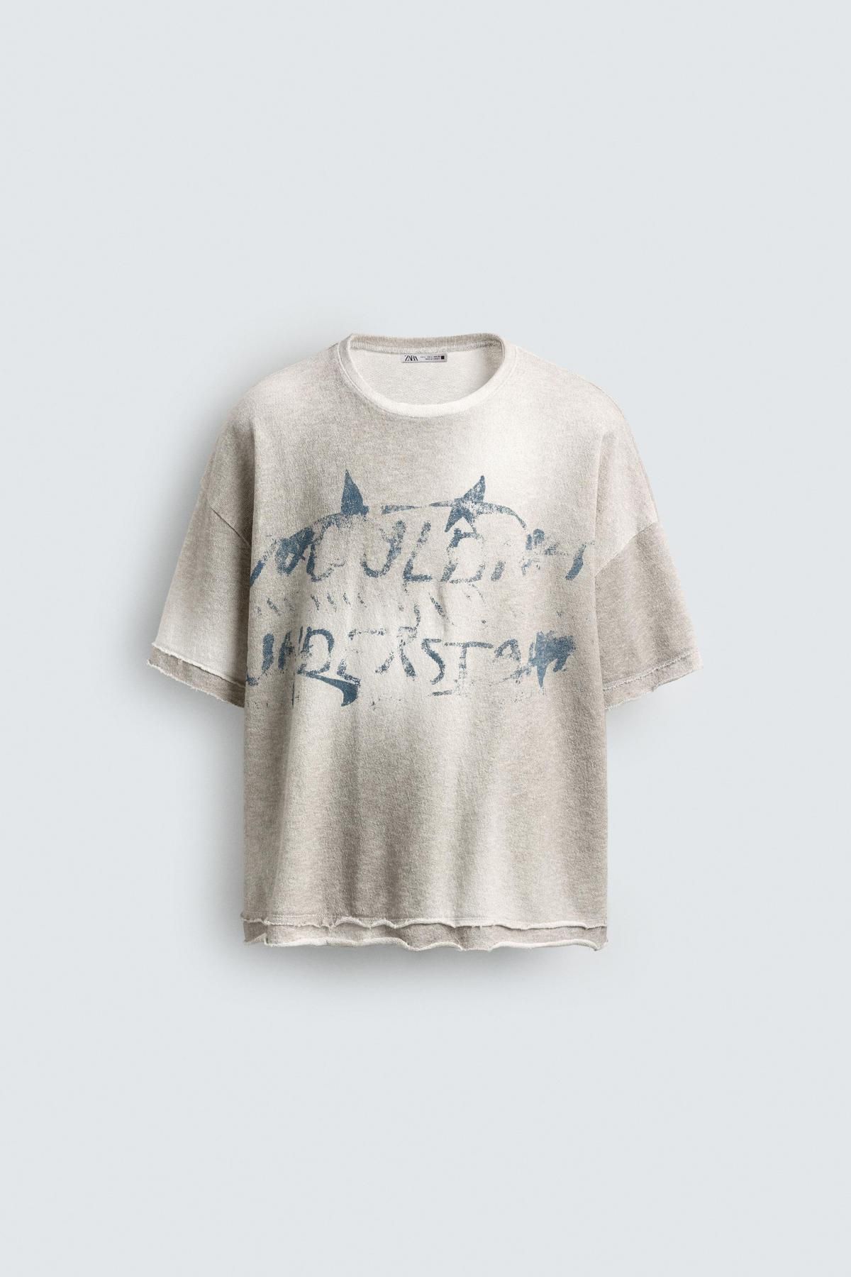 자라 스프레이 프린트 워싱 니트 반팔 티셔츠 4805/492 OYSTER-WHITE - 상품 이미지