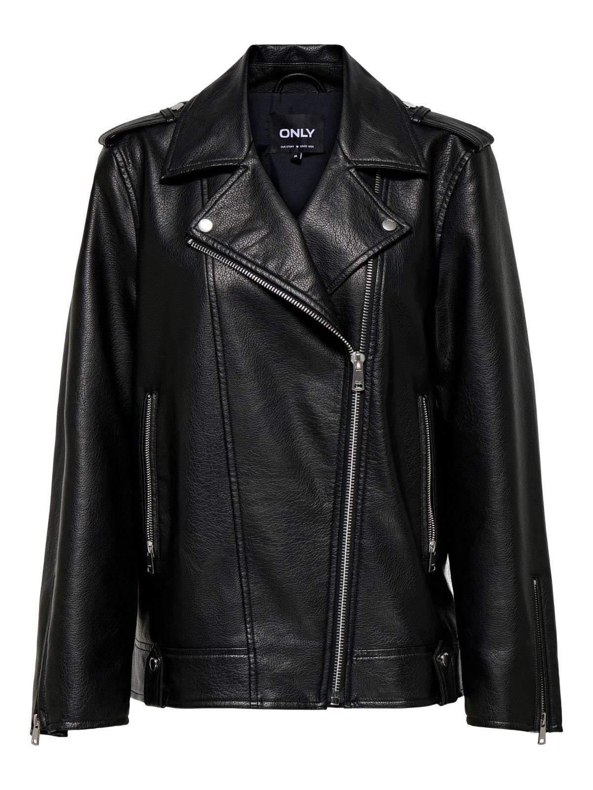 온리 오버핏 테크니컬 레더 바이커 재킷 15356198_2161 BLACK / BLACK - 상세 이미지 3